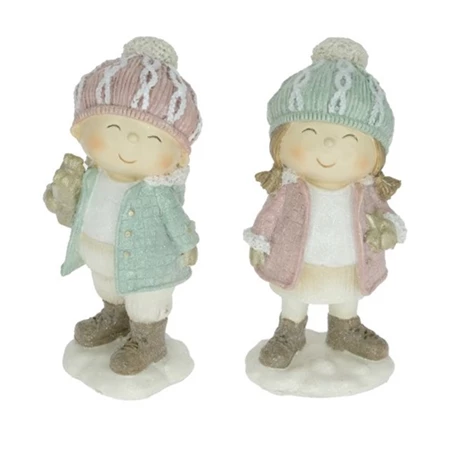 Dekoráció gyerek fiú/lány csillaggal ajándékkal álló poly 8x7,5x16,5cm zöld-rózsaszín 2 féle 1db, figura nem választható