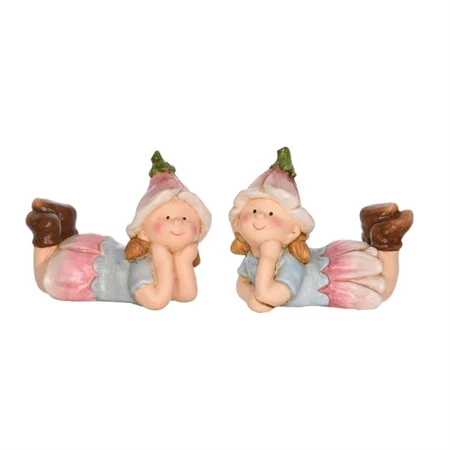 Dekoráció gyerek virág sapkában fekvő kerámia 7,5x13,5x11cm rózsaszín, kék 2 féle 1db, figura nem választható