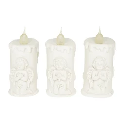 Dekoráció gyertya angyallal LED-es poly 6x5,5x12 cm fehér 3 féle 1db, figura nem választható
