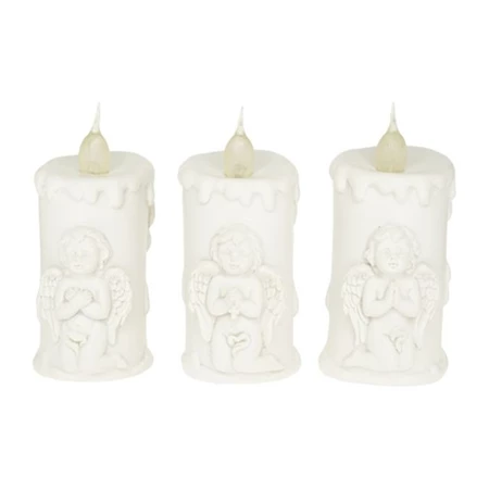 Dekoráció gyertya angyallal LED-es poly 6x5,5x12 cm fehér 3 féle 1db, figura nem választható