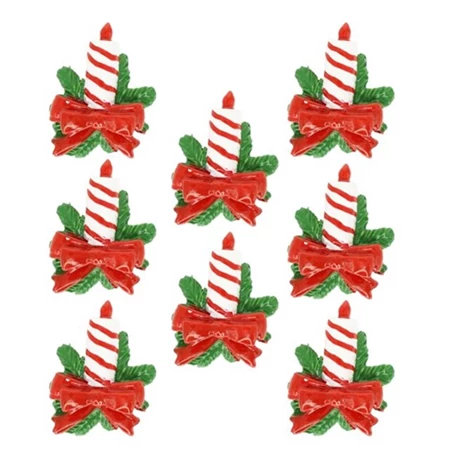 Dekoráció gyertya masnival, öntapadós poly 2,2x0,9x3 cm piros, zöld 8db/csomag