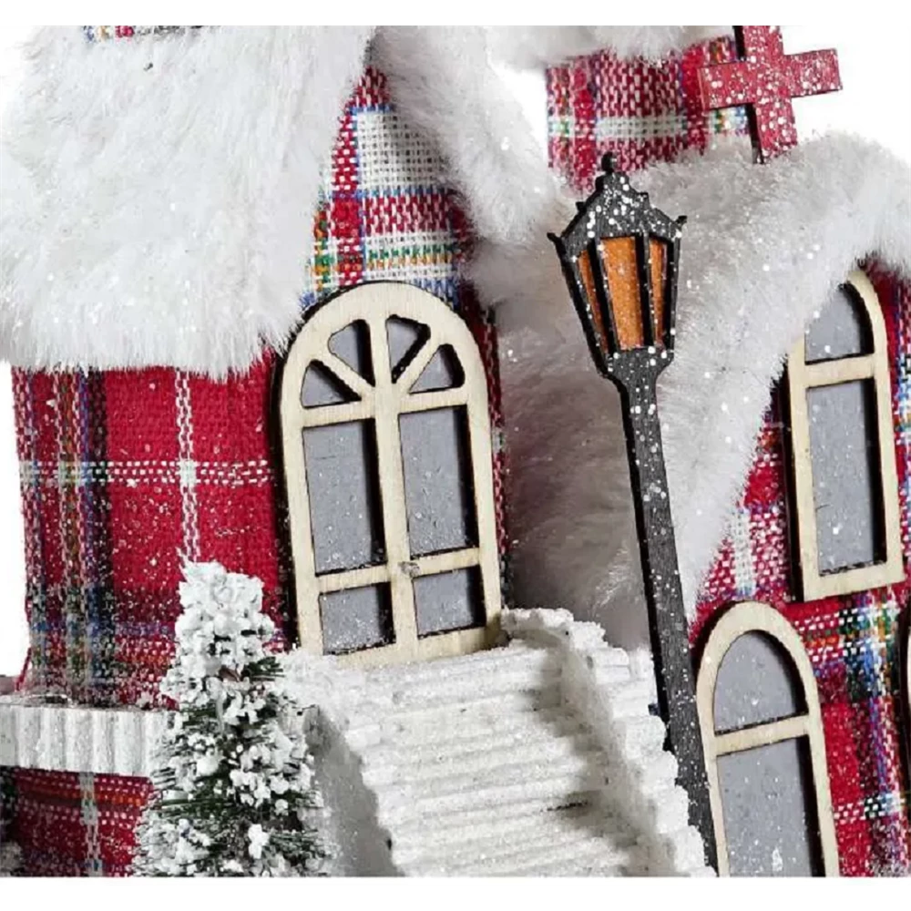 Dekoráció házikó madárral, fenyővel LED-es poly 27x18x31cm - Wondex Kft ...