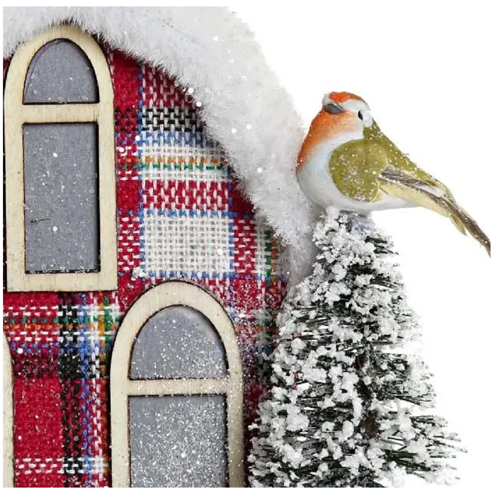 Dekoráció házikó madárral, fenyővel LED-es poly 27x18x31cm - Wondex Kft ...