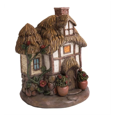 Dekoráció házikó virágcserepekkel 12x15,5cm barna/krém