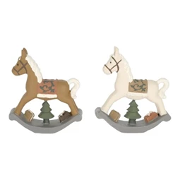 Dekoráció hintaló fenyővel, ajándékkal poly 7x2x8 cm barna, krém 2 féle 1db, figura nem választhaó