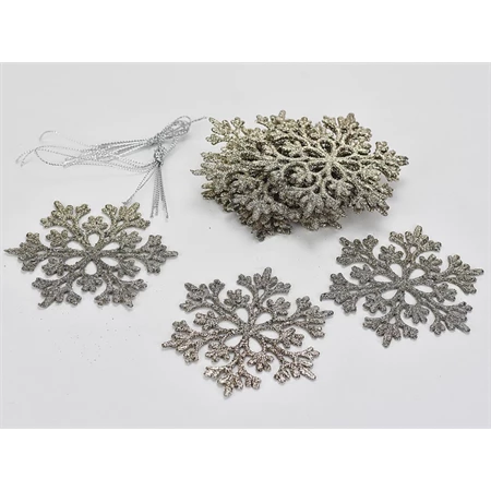 Dekoráció hópihe 9,5cm glitteres 12db/csomag pezsgő