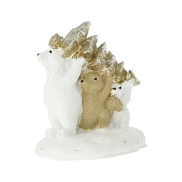 Dekoráció jegesmedve fával, mókussal poly 6,1x5,9x6,4 cm fehér, arany