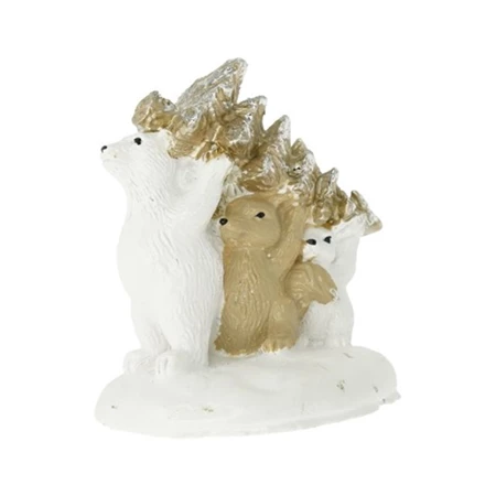 Dekoráció jegesmedve fával, mókussal poly 6,1x5,9x6,4 cm fehér, arany