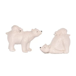 Dekoráció jegesmedve kismedvével glitteres poly 4,5x7,5x6cm fehér, fekete 2 féle 1db