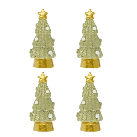 Dekoráció karácsonyfa csillaggal poly 2,1x1,8x4,5 cm zöld, arany 4db/csomag