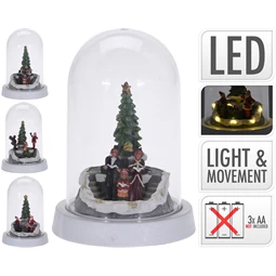 Dekoráció karácsonyi jelenet üvegbúra alatt LED-es 12,5x12,5x18,5cm 4féle nem választható