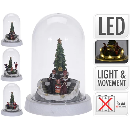 Dekoráció karácsonyi jelenet üvegbúra alatt LED-es 12,5x12,5x18,5cm 4féle nem választható