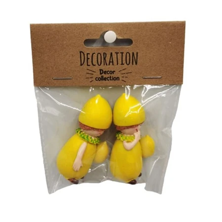 Dekoráció kislány citromruhában, álló poly 2,5x2,7x6cm sárga 2db/csomag