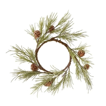 Dekoráció koszorú fenyővel, tobozzal műanyag 26cm zöld