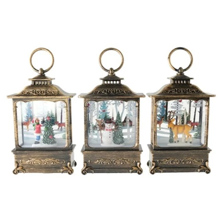 Dekoráció lámpás hóemberrel, rénszarvassal arany 3 féle 14x7cm, figura nem választható