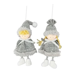 Dekoráció lány akasztós, textil, 18 cm, szürke, 2 féle 1db, figura nem válsztható