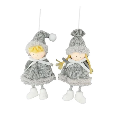 Dekoráció lány akasztós, textil, 18 cm, szürke, 2 féle 1db, figura nem válsztható