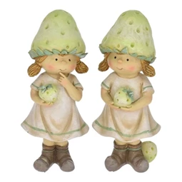 Dekoráció lány eper kalapban álló poly 7x5x15,5cm zöld,bézs 2 féle 1db