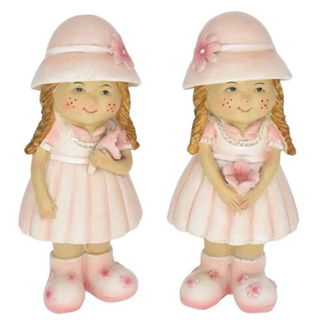 Dekoráció lány kalapban gumicsizmában álló poly 5x4x11,5cm rózsaszín, fehér 2 féle 1db