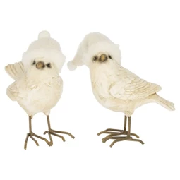 Dekoráció madár szőrös sapkában poly 6,5x4x8 cm krém 2 féle 1db, figura nem választható