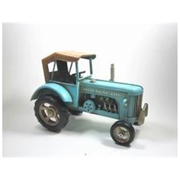 Dekoráció makett fém Traktor régi kék