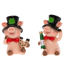 Dekoráció malac lóherével poly 5,5x2x2cm rózsaszín 2db/csomag