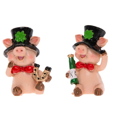 Dekoráció malac lóherével poly 5,5x2x2cm rózsaszín 2db/csomag