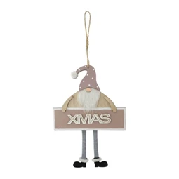 Dekoráció manó Xmas felirattal, fa, 24x16,8x1,8cm, rózsaszín