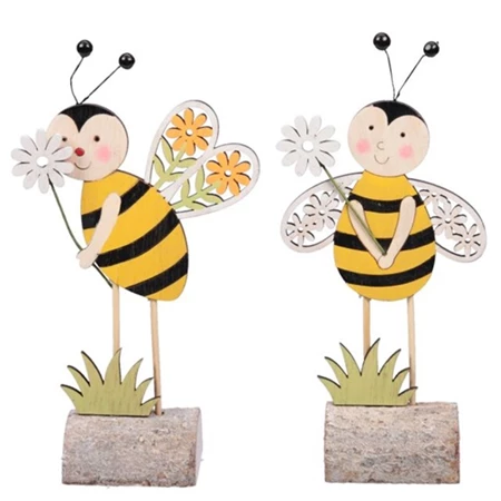 Dekoráció méhecske virággal álló fa 20x19,5cm sárga 2 féle 1db