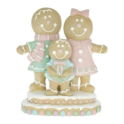Dekoráció mézeskalács család glitteres poly 22.5x11.5x26cm pasztell