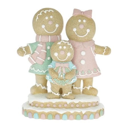 Dekoráció mézeskalács család glitteres poly 22.5x11.5x26cm pasztell