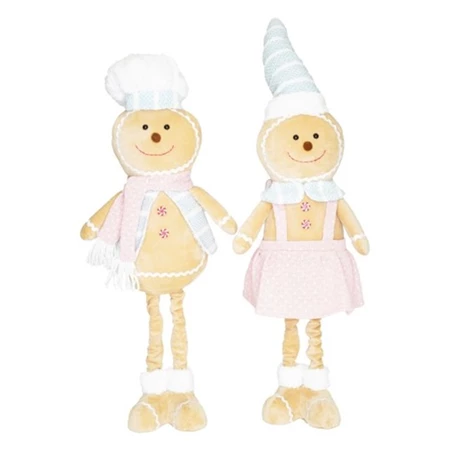 Dekoráció mézeskalács figura fiú, lány, álló textil  teleszkópos lábbal 25x12x65cm kék-rózsaszín 2féle 1db