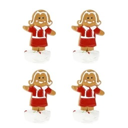 Dekoráció mézeskalács figura ruhában poly 2,6x1,7x3,9 cm piros, barna 4db/csomag