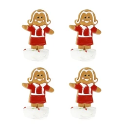 Dekoráció mézeskalács figura ruhában poly 2,6x1,7x3,9 cm piros, barna 4db/csomag