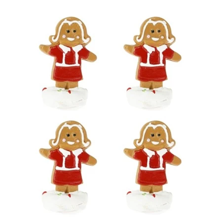 Dekoráció mézeskalács figura ruhában poly 2,6x1,7x3,9 cm piros, barna 4db/csomag