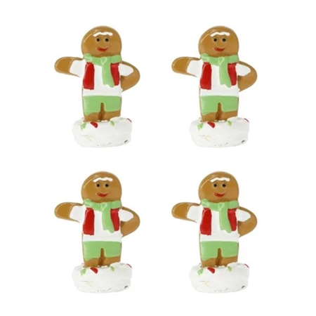 Dekoráció mézeskalács figura ruhában, sállal poly 2,8x1,6x3,9 cm zöld, barna 4db/csomag