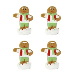 Dekoráció mézeskalács figura ruhában, sállal poly 2,8x1,6x3,9 cm zöld, barna 4db/csomag