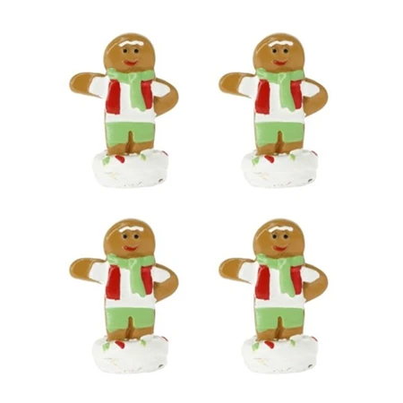 Dekoráció mézeskalács figura ruhában, sállal poly 2,8x1,6x3,9 cm zöld, barna 4db/csomag