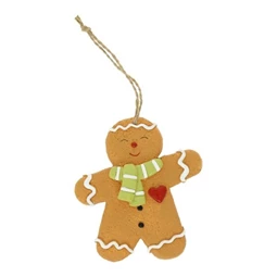 Dekoráció mézeskalács figura sállal, akasztós poly 5,4x1,2x8,5 cm barna, zöld