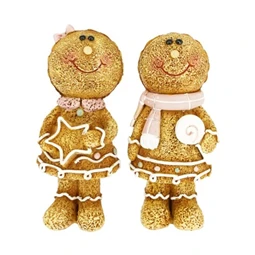 Dekoráció mézeskalács fiú/lány nyalókával, csillaggal álló poly 4,5x3,5x9,5cm barna/rózsaszín, figura nem választható