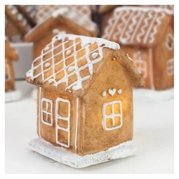 Dekoráció mézeskalács ház LED-es poly 5x6x8cm barna - fehér 4féle 1db