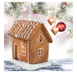 Dekoráció mézeskalács ház LED-es poly 5x6x8cm barna - fehér 4féle 1db