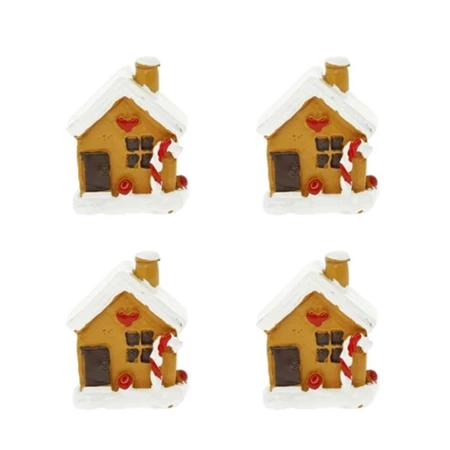 Dekoráció mézeskalács ház cukorbottal poly 2,5x2,1x3,1 cm barna, fehér 4db/csomag
