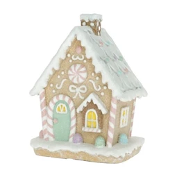 Dekoráció mézeskalács ház glitteres poly 11,5x11x18cm pasztell karácsony