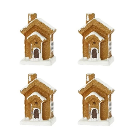 Dekoráció mézeskalács ház, havas poly 2,9x2,3x4,1 cm barna, fehér 4db/csomag