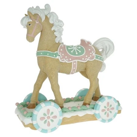Dekoráció mézeskalács játék ló glitteres poly 34,5x16x38cm pasztell karácsony