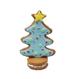 Dekoráció mézeskalács karácsonyfa, álló glitteres poly 5,5x3,1x8,6 cm kék, sárga