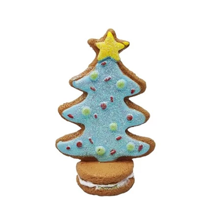 Dekoráció mézeskalács karácsonyfa, álló glitteres poly 5,5x3,1x8,6 cm kék, sárga