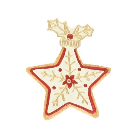 Dekoráció mézeskalács karácsonyfadísz csillag, öntapadós poly 6,2x1x7,9 cm fehér, barna