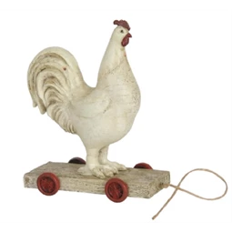 Dekoráció nosztalgi kakas 15x7x17cm műanyag kerekeken